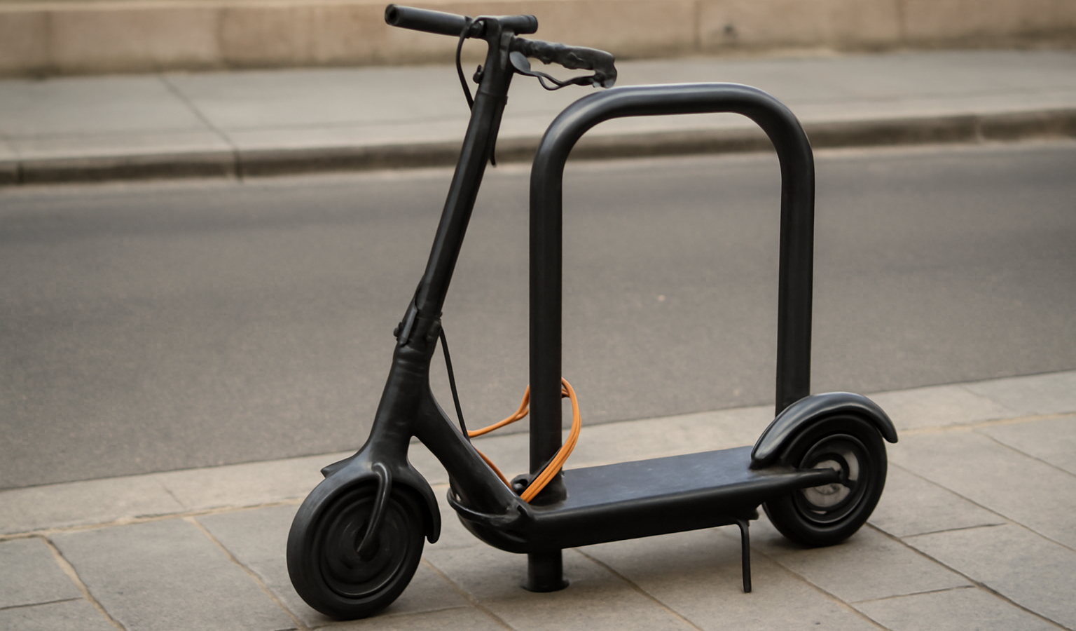 scooter attaché à un arceau urbain