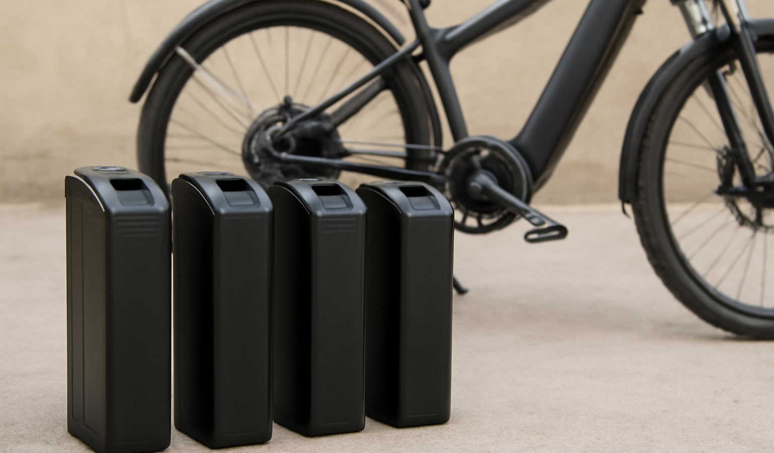 batteries alignées près d'un vélo électrique