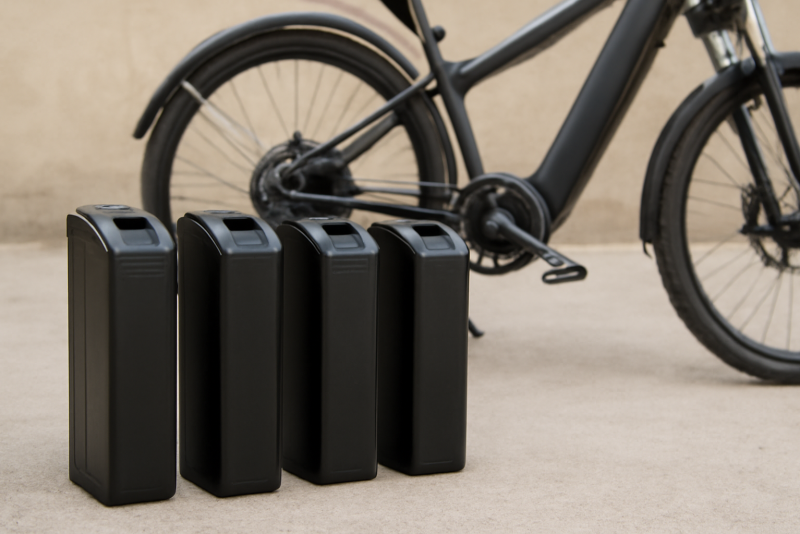 batteries alignées près d'un vélo électrique