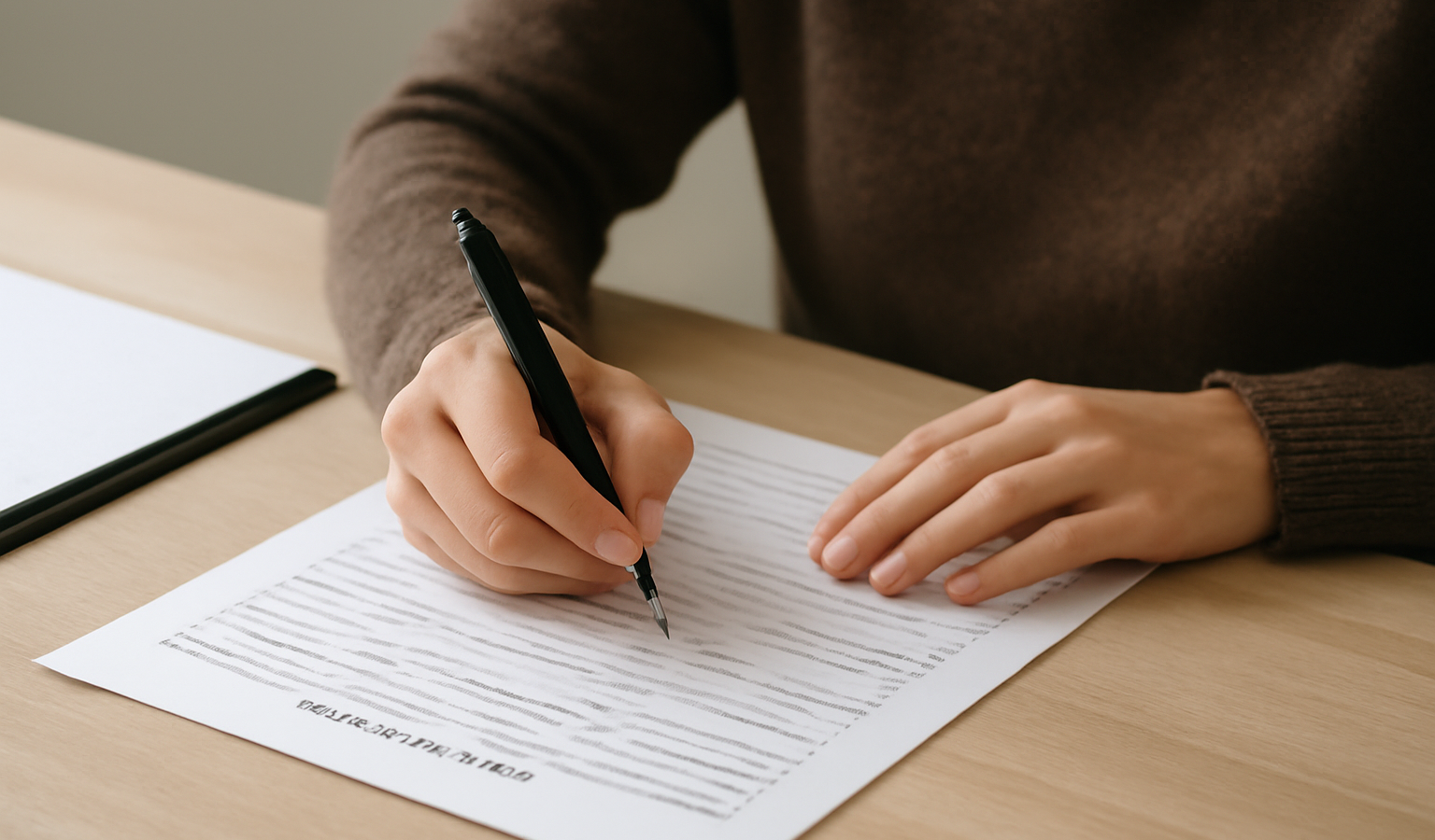 personne remplissant formulaire administratif sur table