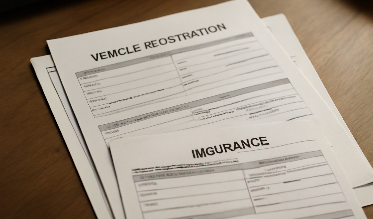 papiers de voiture posés sur un bureau