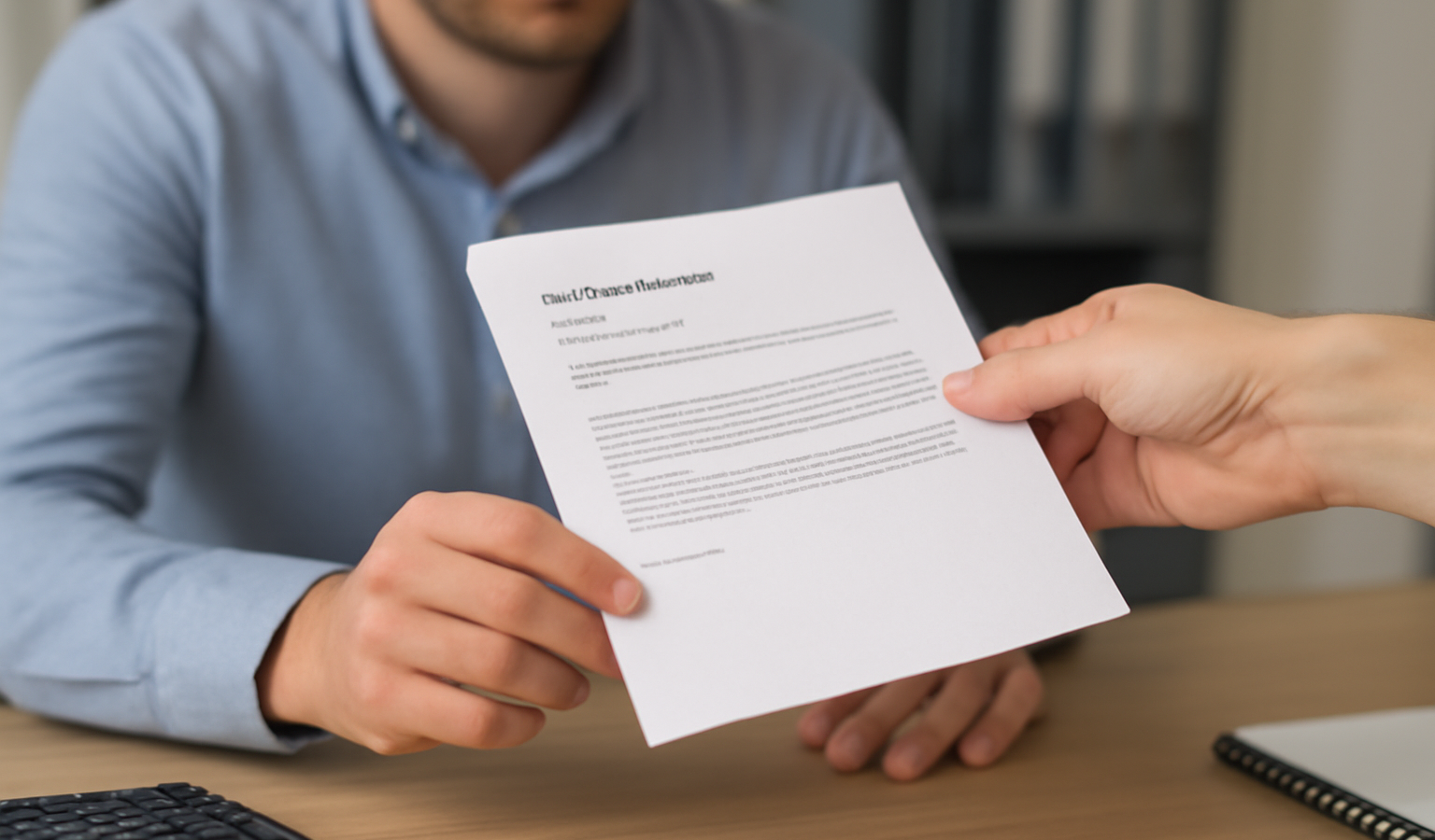 personne recevant une lettre administrative au bureau