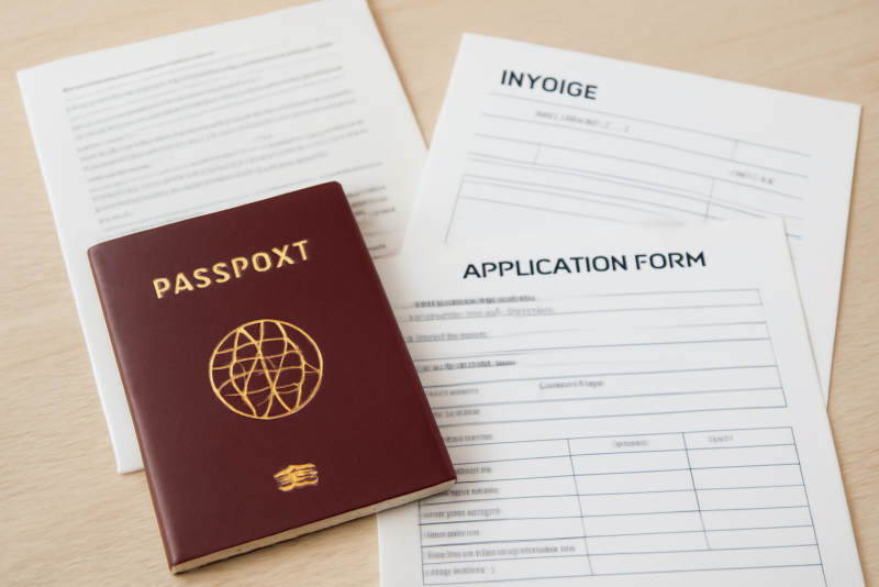 passeport et documents administratifs sur table claire