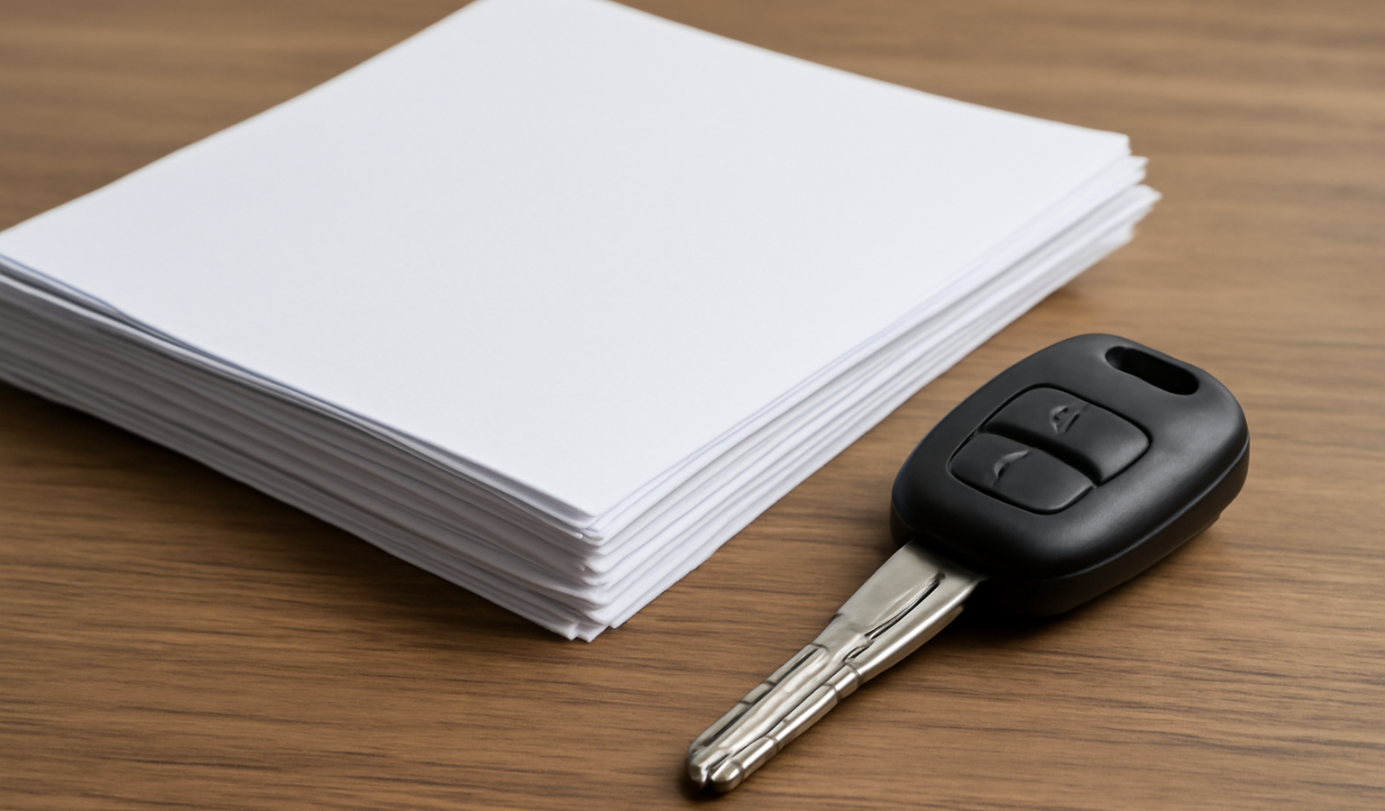 pile de papiers et clé de voiture sur table