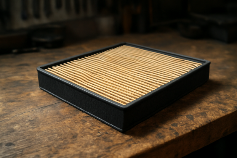 filtre posé sur établi d'atelier