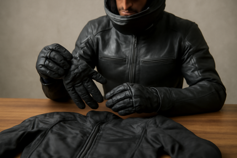 motard comparant gants et veste sur table
