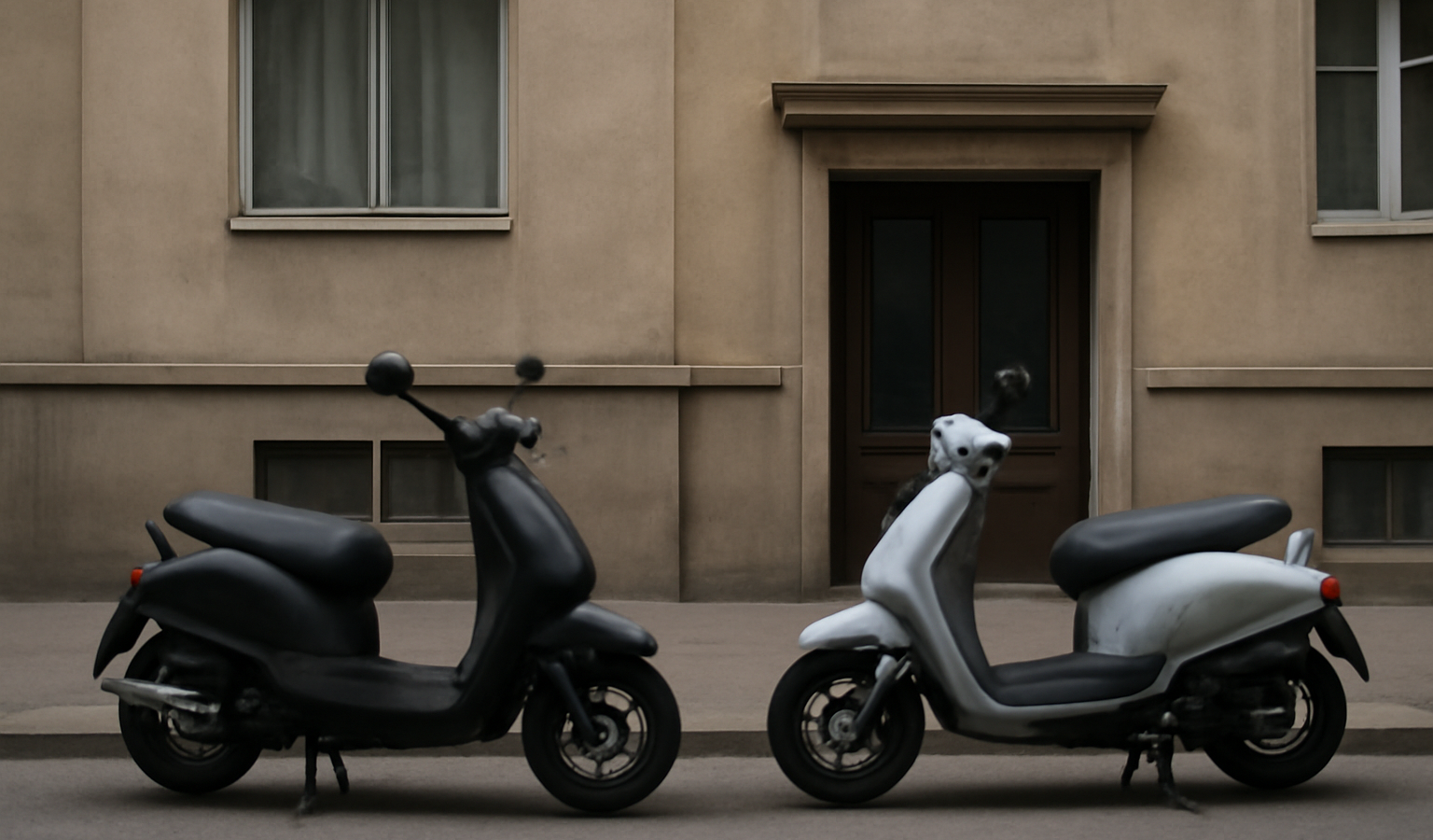 deux scooters garés devant un immeuble