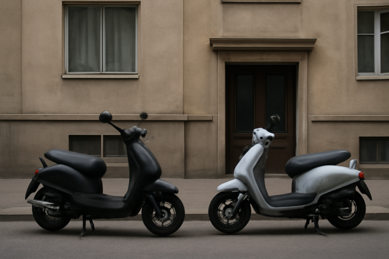 deux scooters garés devant un immeuble