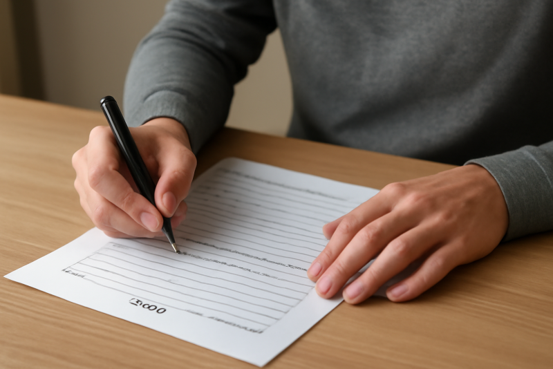 personne remplissant formulaire administratif à table