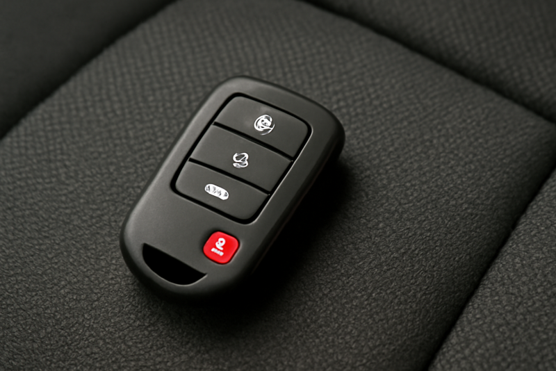 télécommande d'alarme posée sur siège voiture