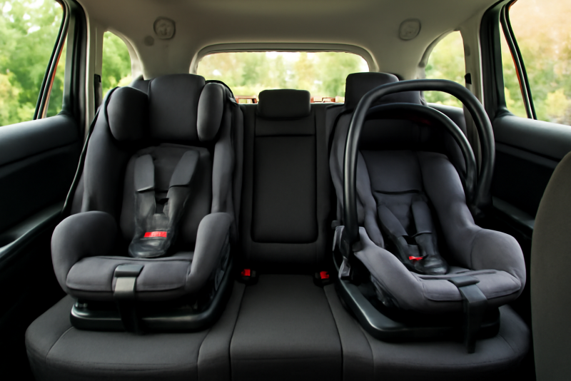 habitacle de voiture familiale avec sièges enfants visibles