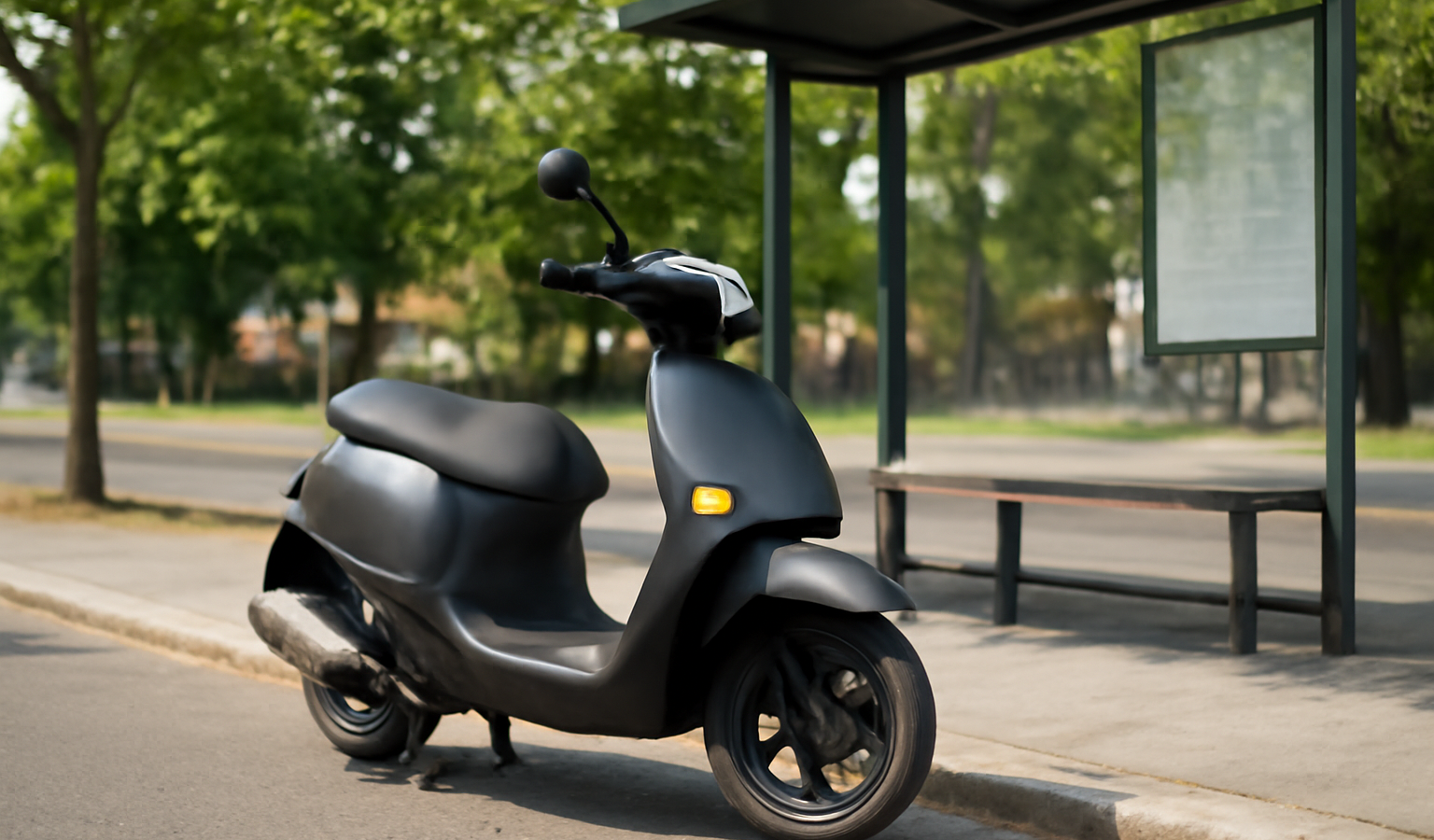 scooter stationné près d'un arrêt de bus