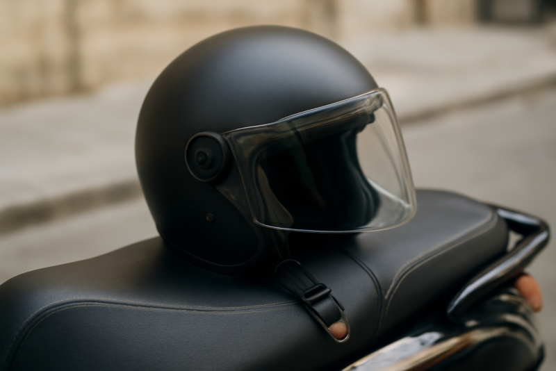 casque posé sur une selle de scooter