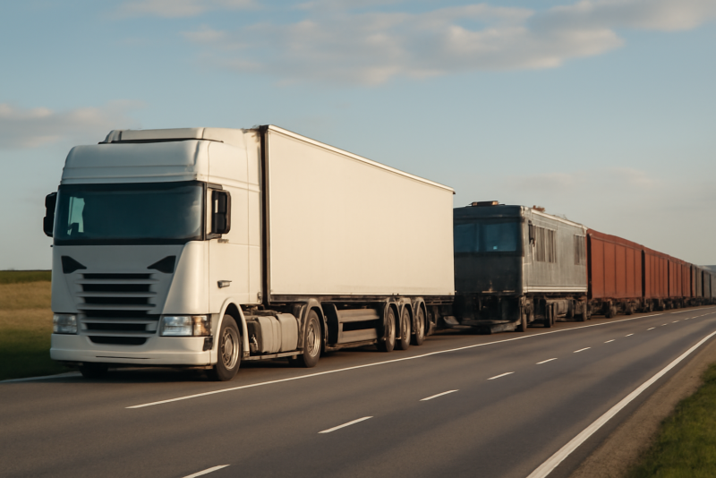 convoi routier et wagon de train
