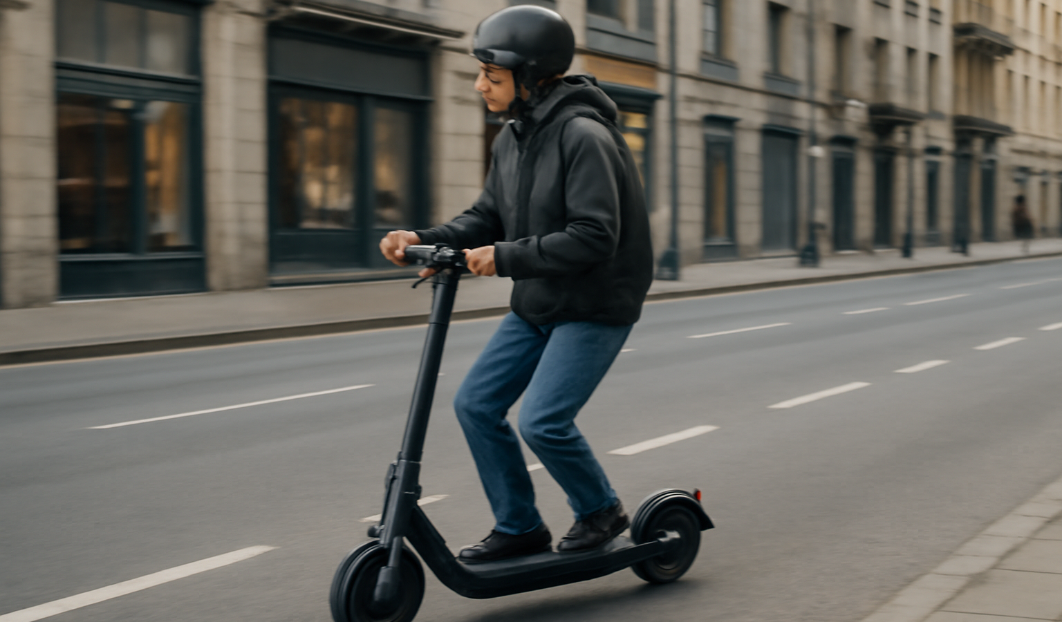 personne en scooter électrique dans rue urbaine