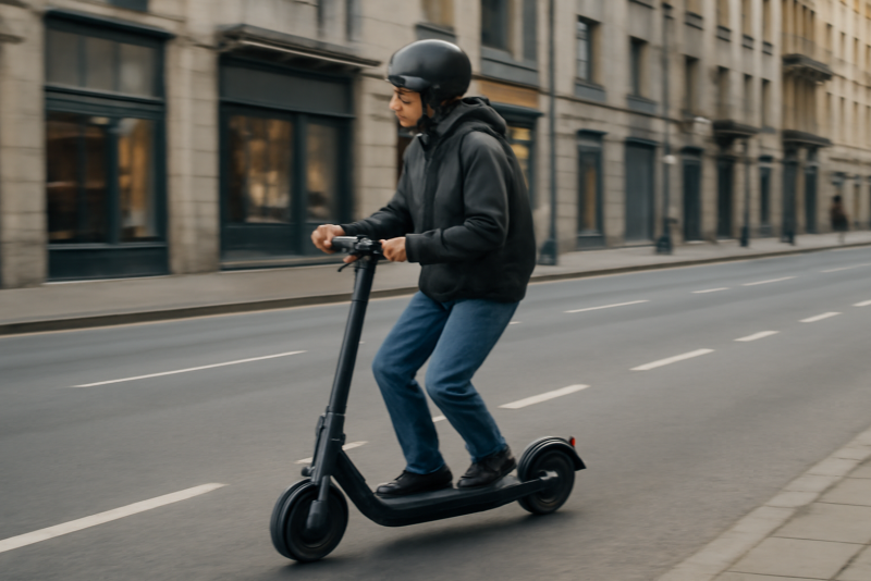 personne en scooter électrique dans rue urbaine