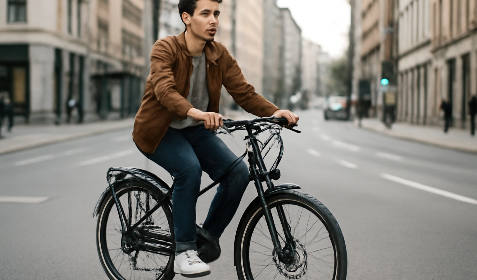 jeune sur vélo électrique en ville