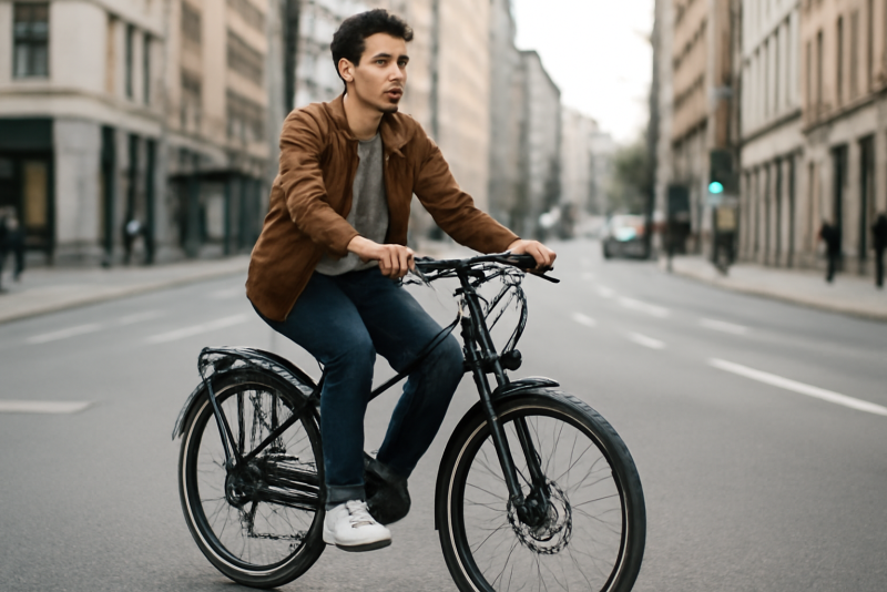 jeune sur vélo électrique en ville