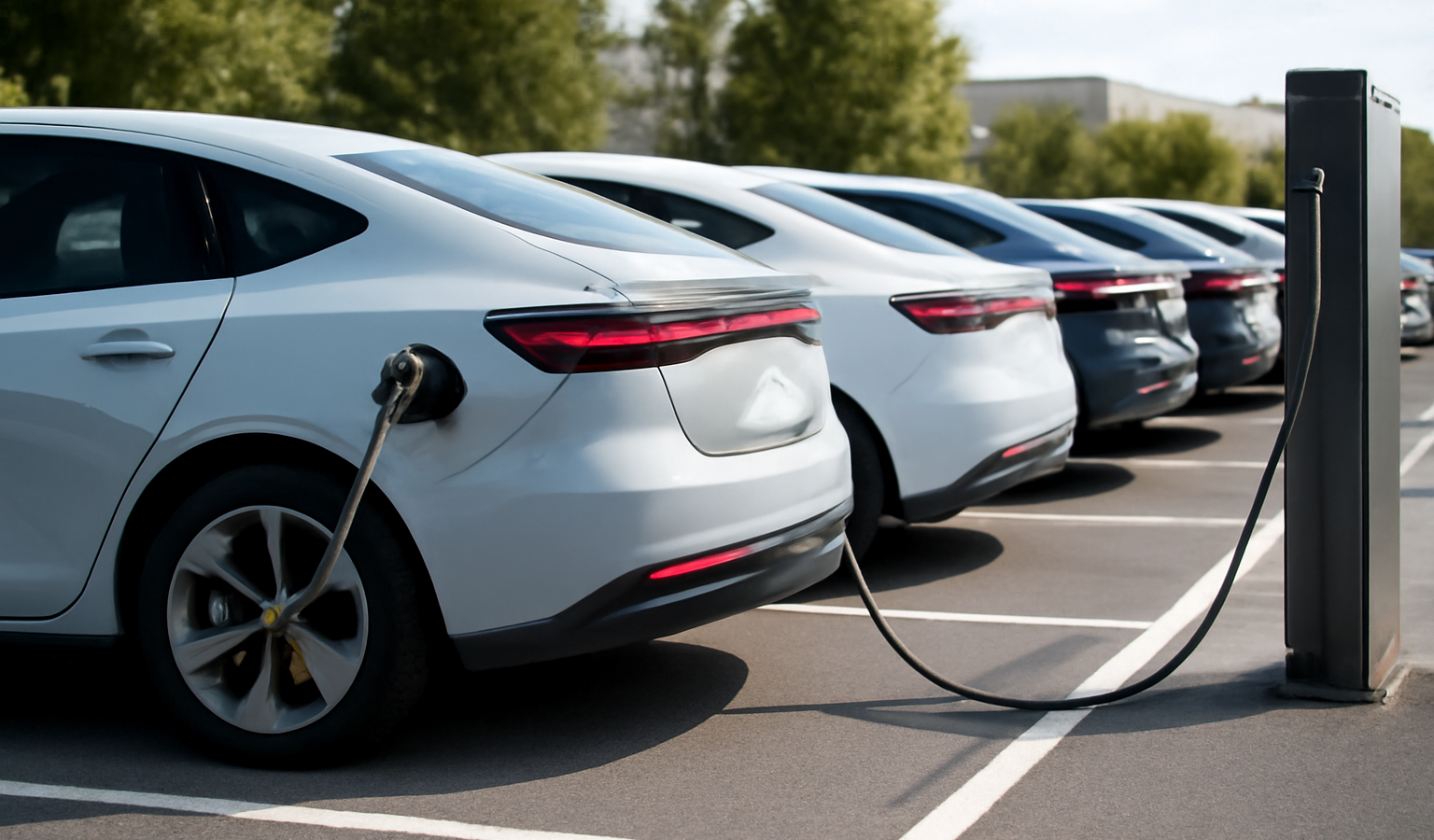 flotte de véhicules électriques en stationnement