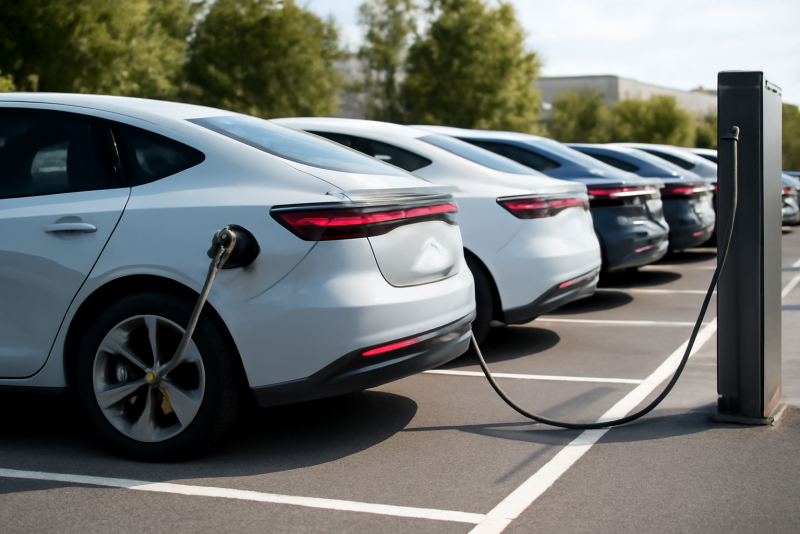 flotte de véhicules électriques en stationnement