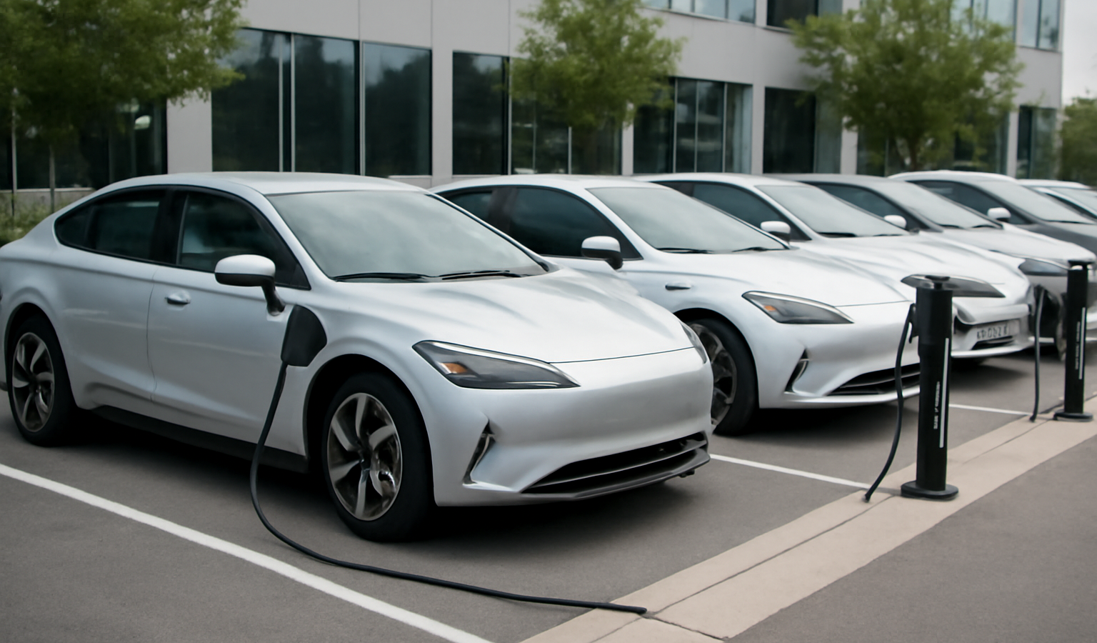 rangée de véhicules électriques sur parking d'entreprise