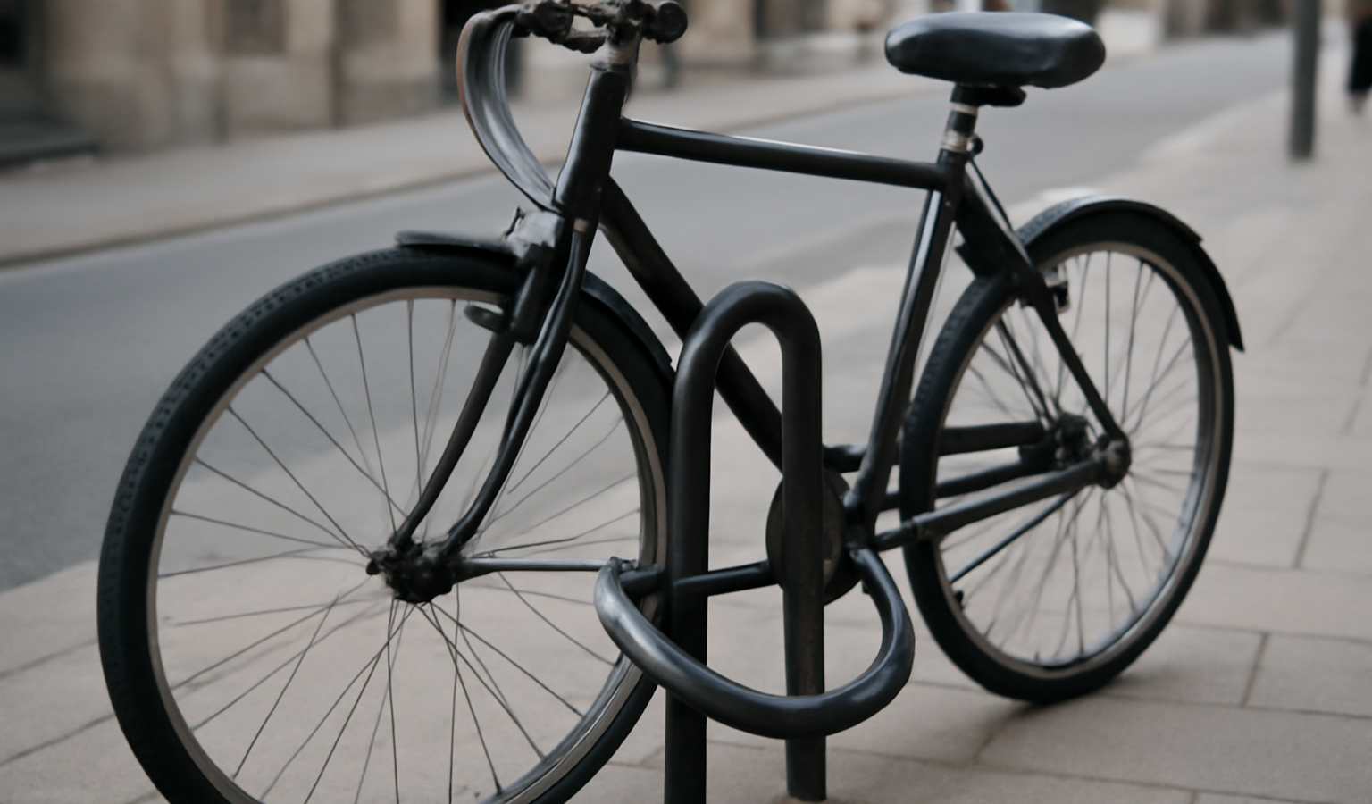 vélo attaché avec antivol robuste en rue