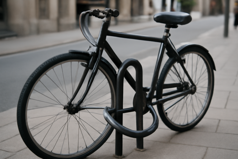 vélo attaché avec antivol robuste en rue