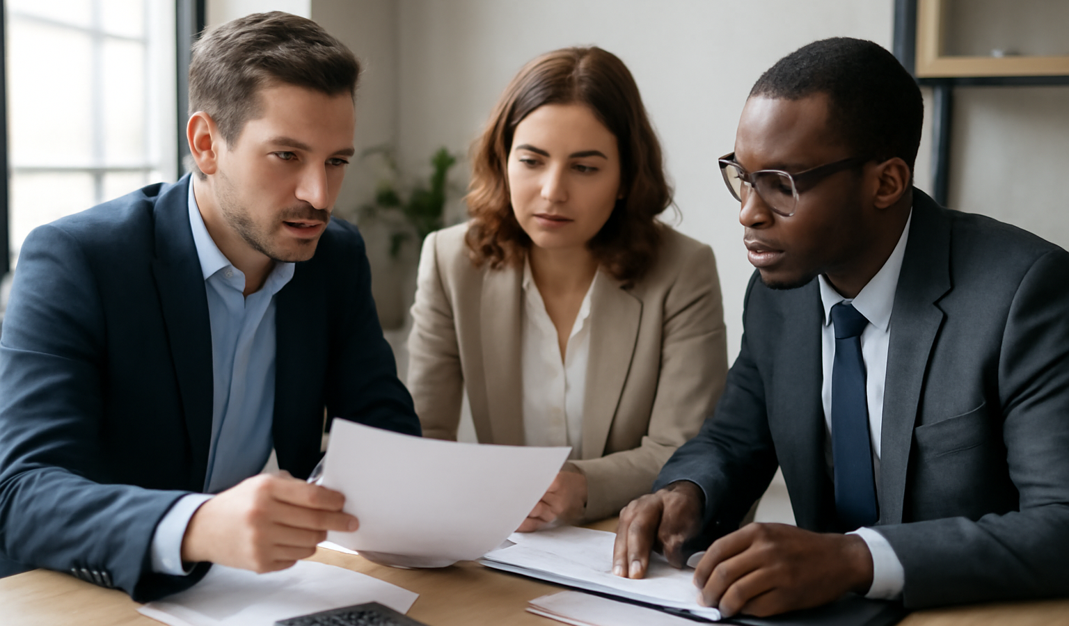 réunion entre professionnels consultant documents financement