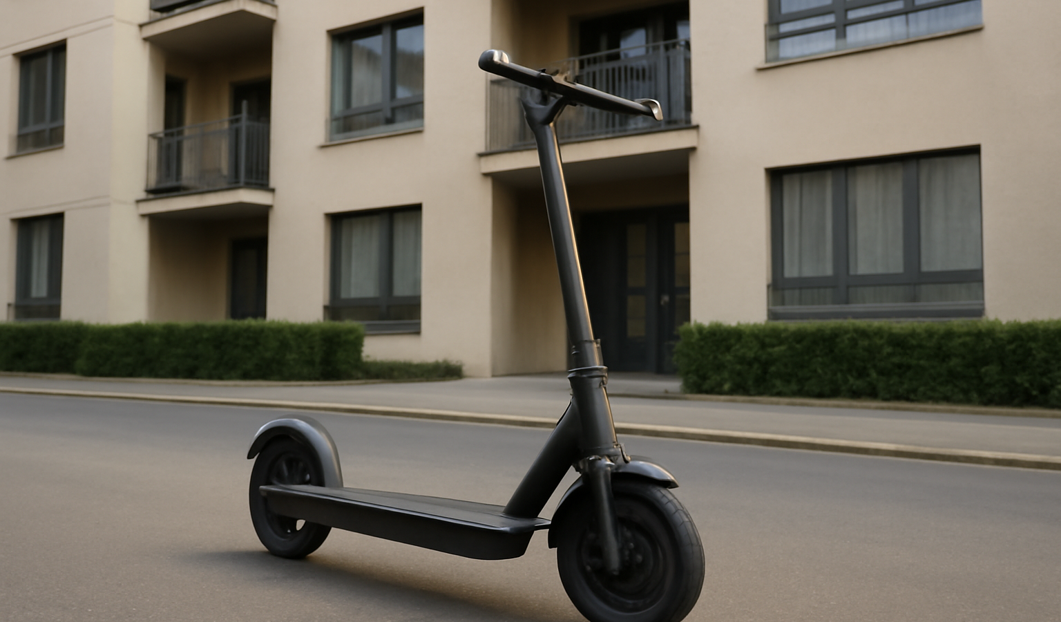 scooter électrique garé devant immeuble résidentiel