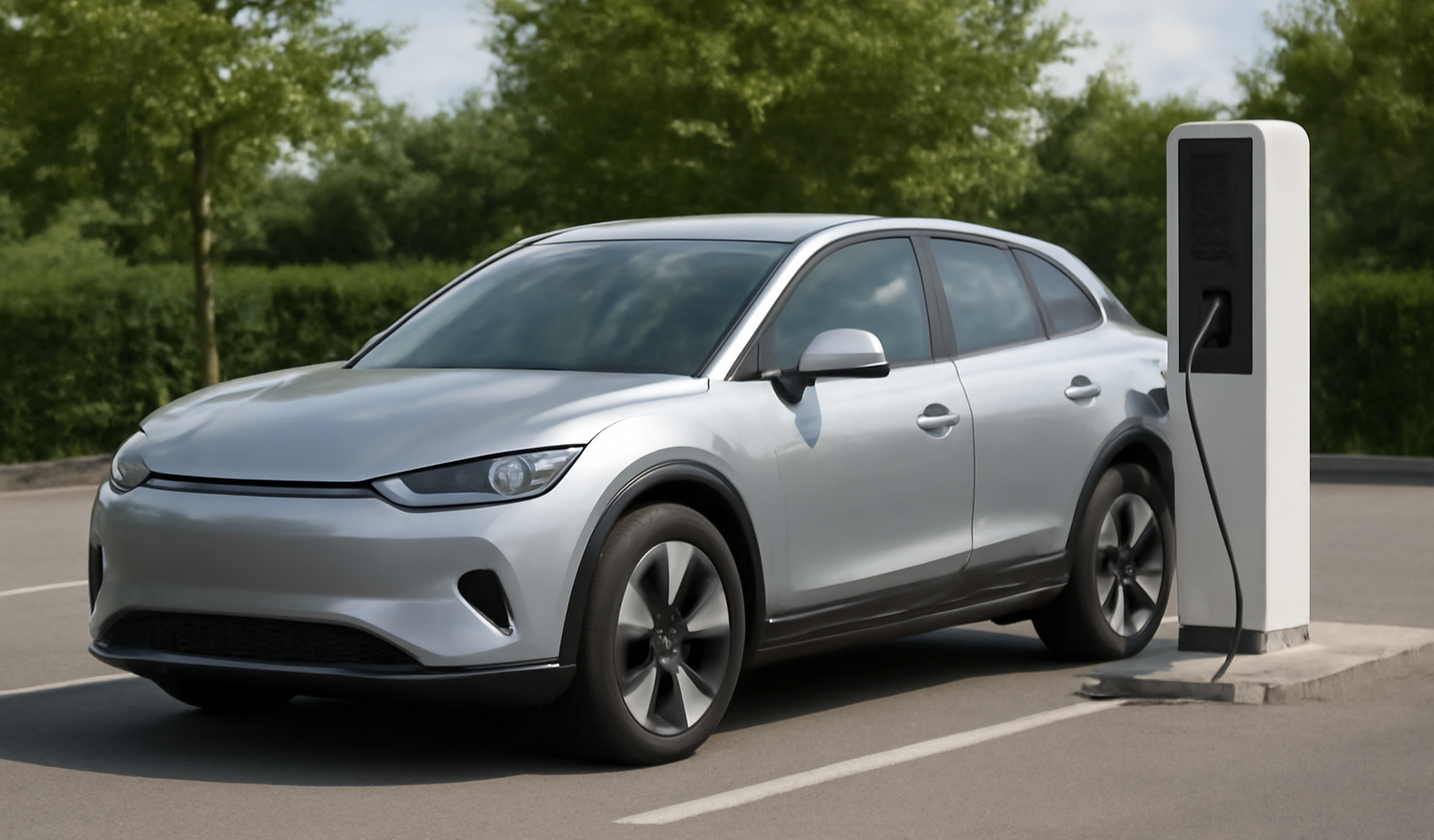 voiture electrique garée devant une borne de recharge