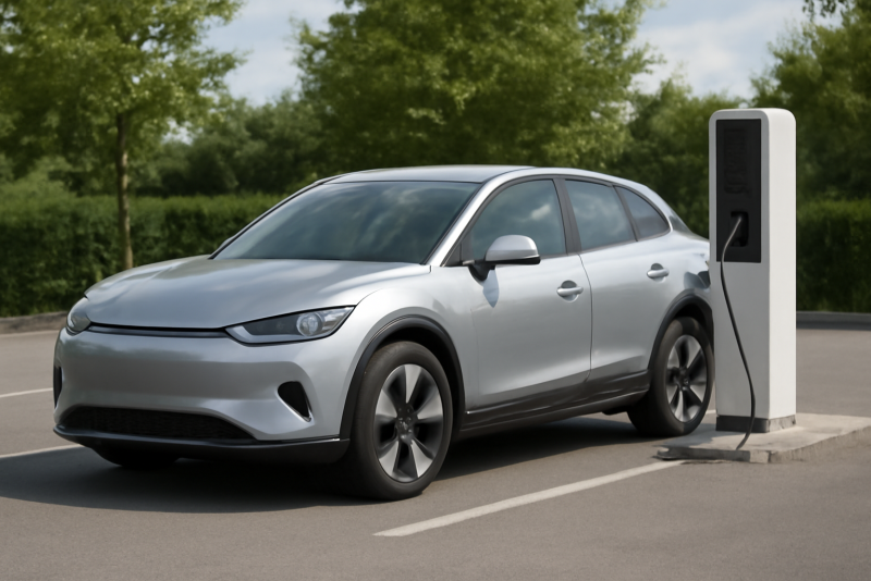 voiture electrique garée devant une borne de recharge