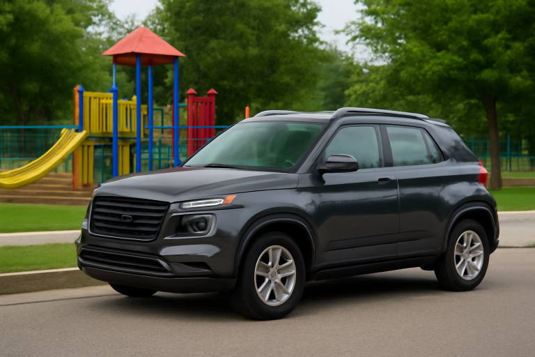 suv compact stationne devant aire de jeux