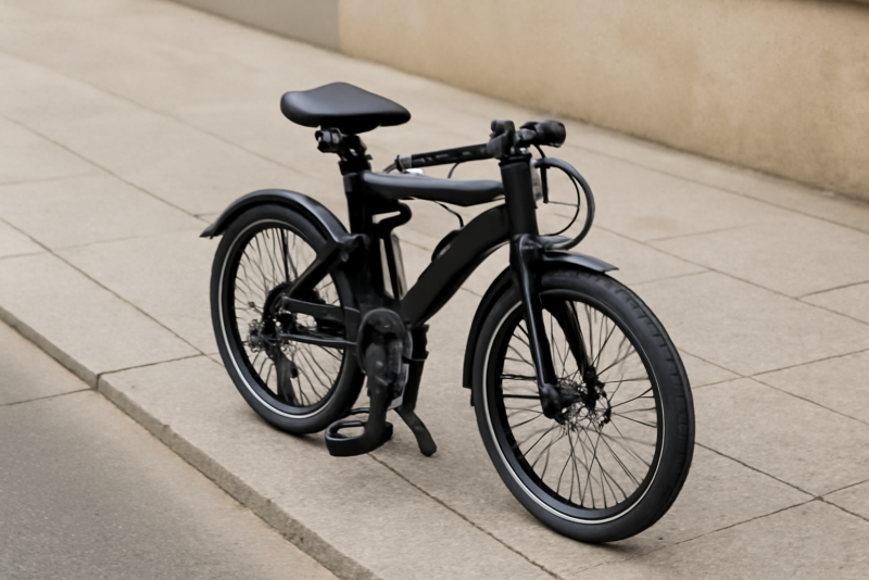 velo pliant replié pose sur trottoir