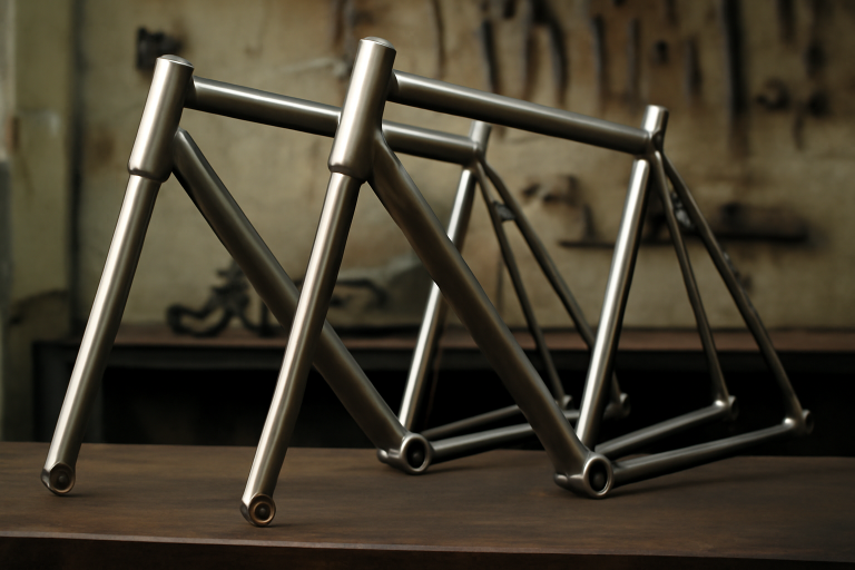 deux cadres de velo alignes en atelier