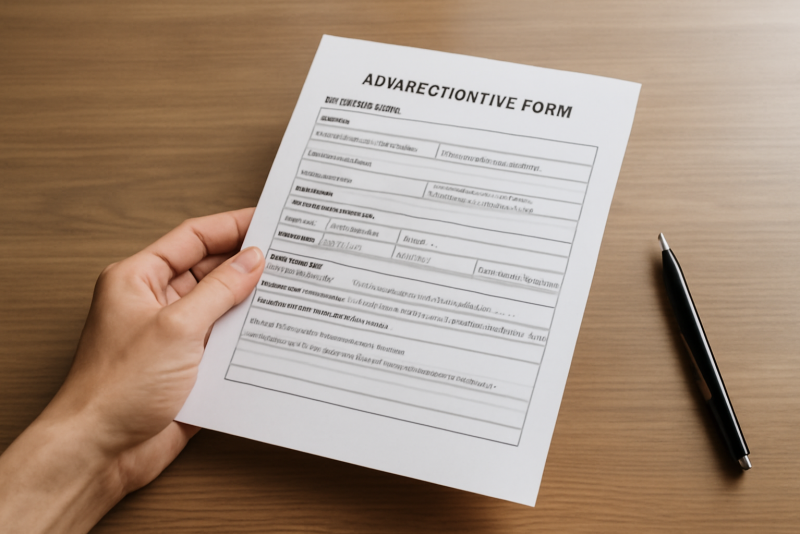main tenant formulaire administratif rempli sur table