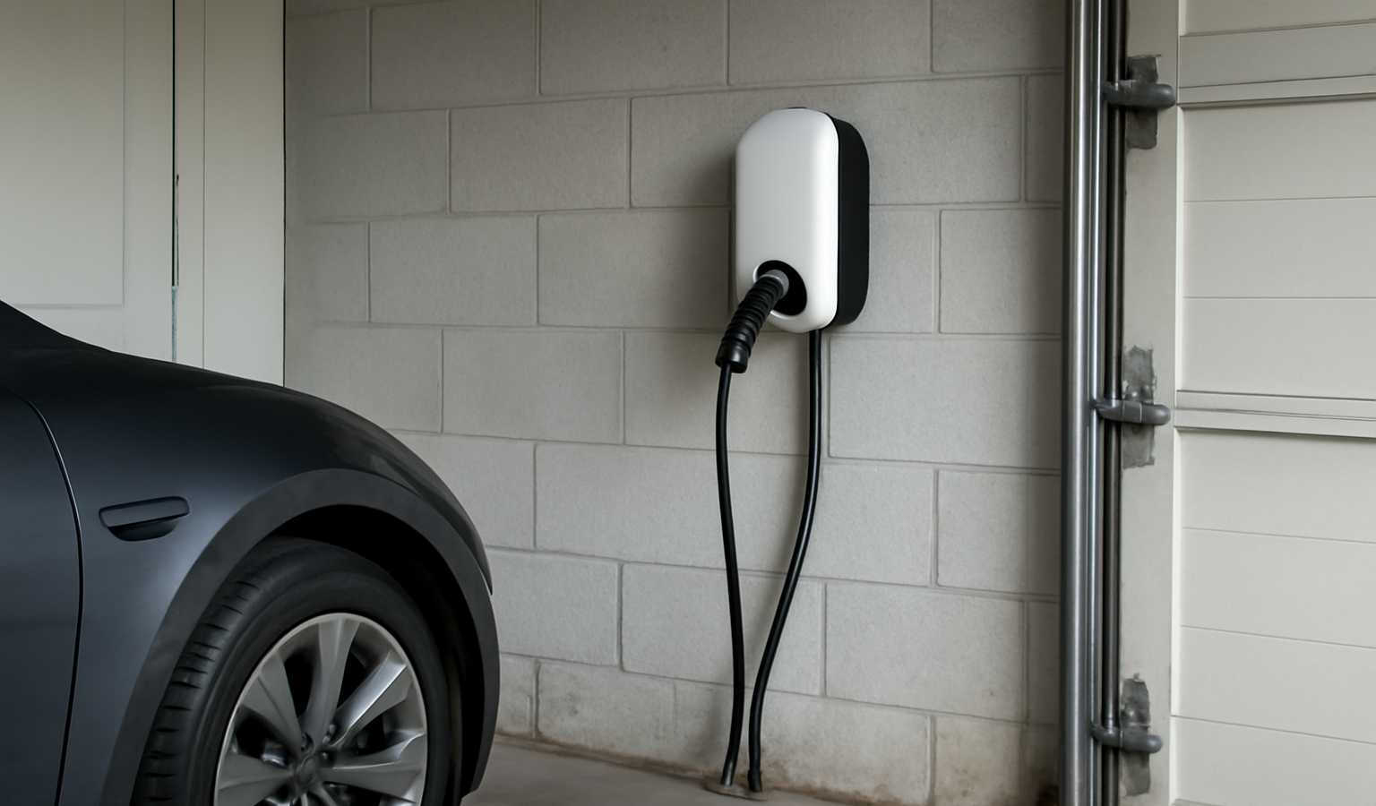 garage avec une borne de recharge murale