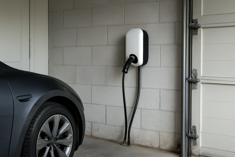 garage avec une borne de recharge murale