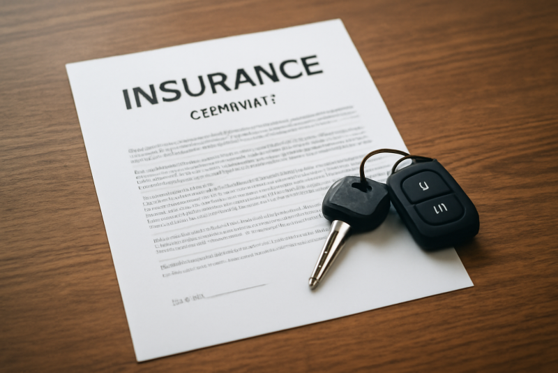 contrat assurance pose sur table avec cle