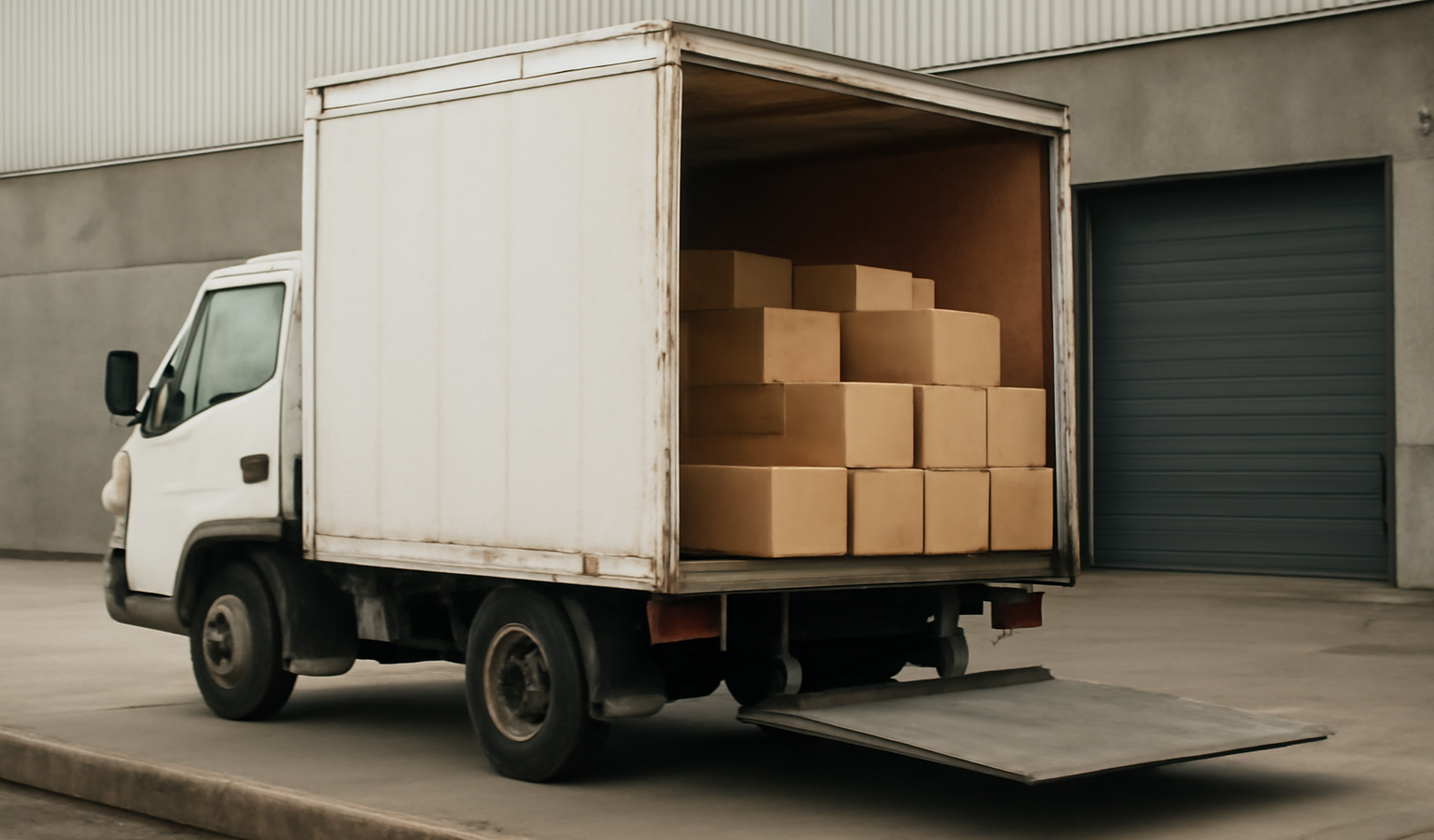 camion charge de cartons sur quai de livraison