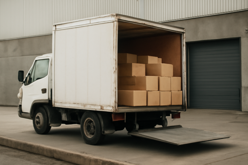 camion charge de cartons sur quai de livraison
