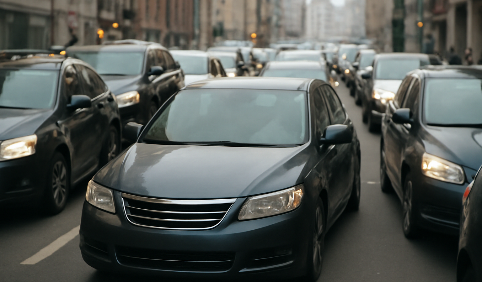 voiture coincee dans embouteillage urbain