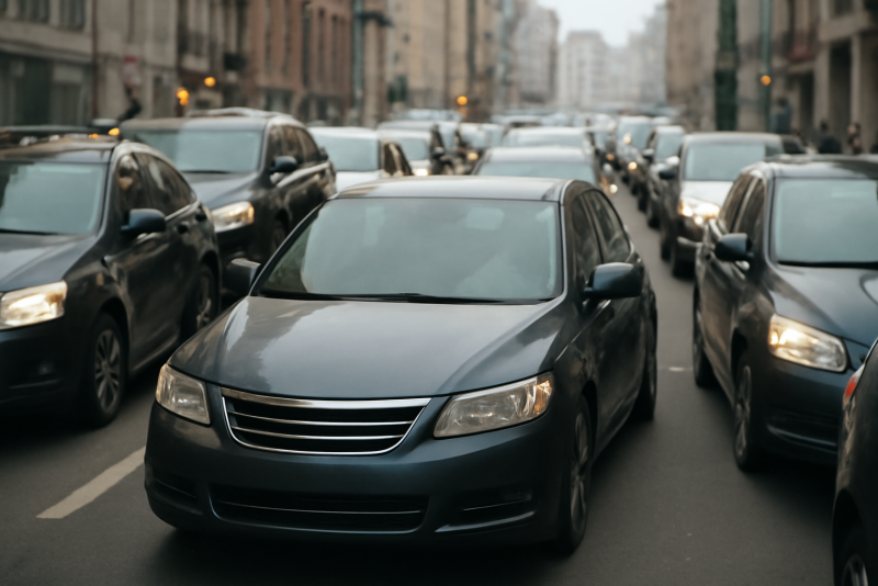 voiture coincee dans embouteillage urbain