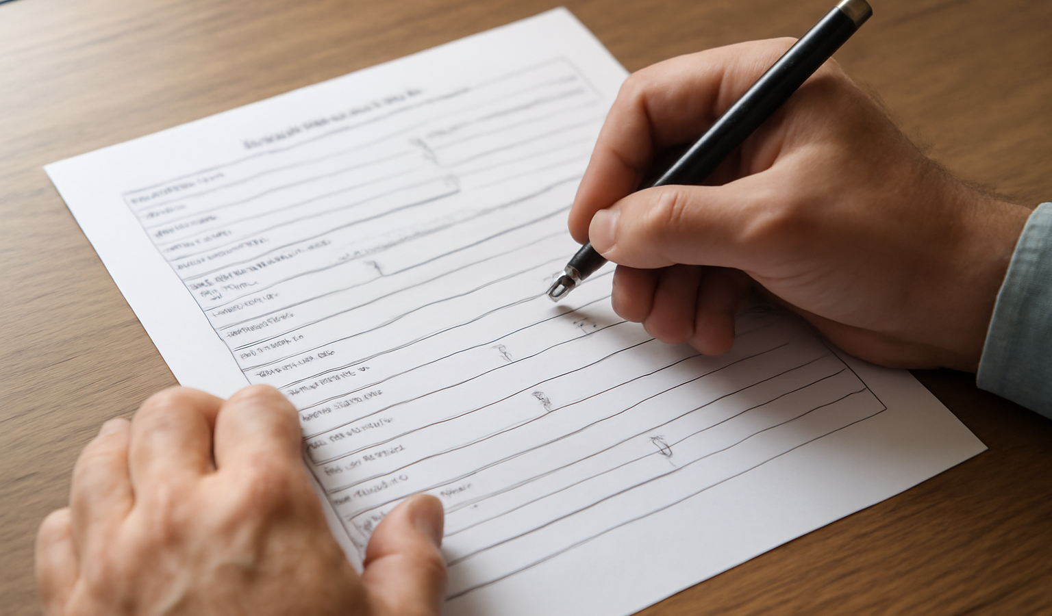 mains remplissant un formulaire administratif