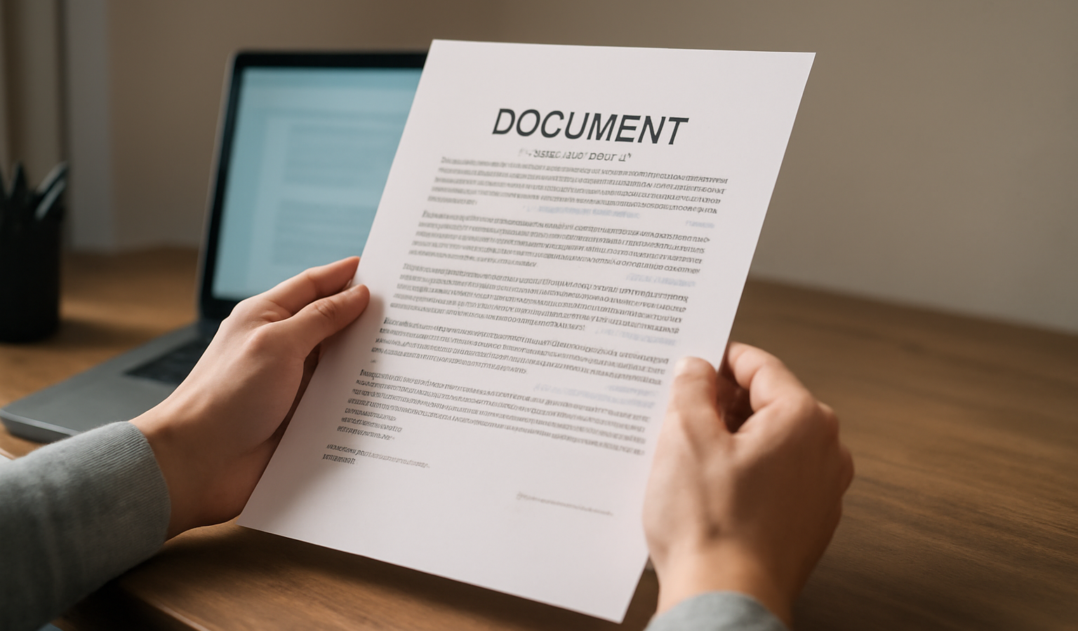mains tenant document administratif devant ordinateur