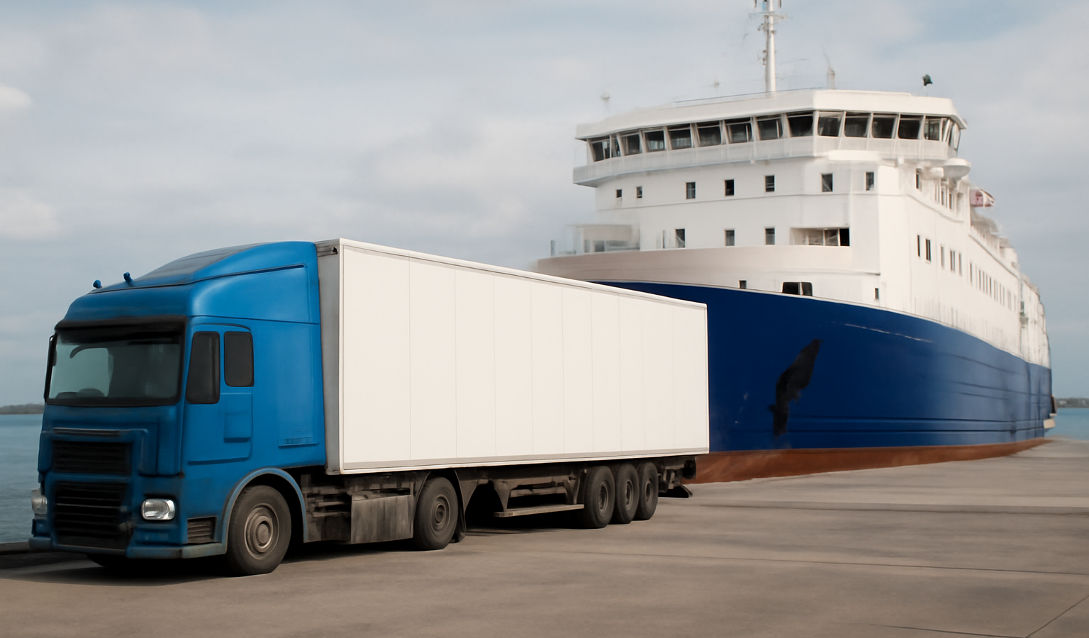 camion et ferry cote a cote dans port