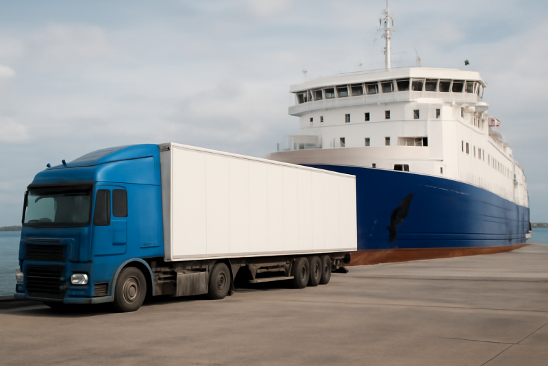 camion et ferry cote a cote dans port
