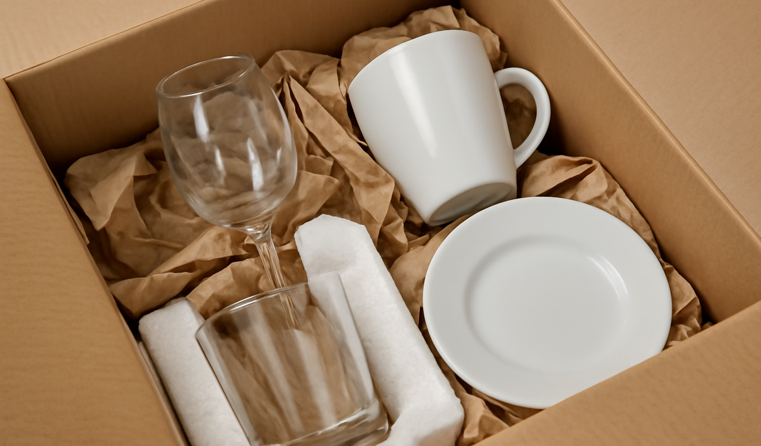 objets fragiles cales dans un carton