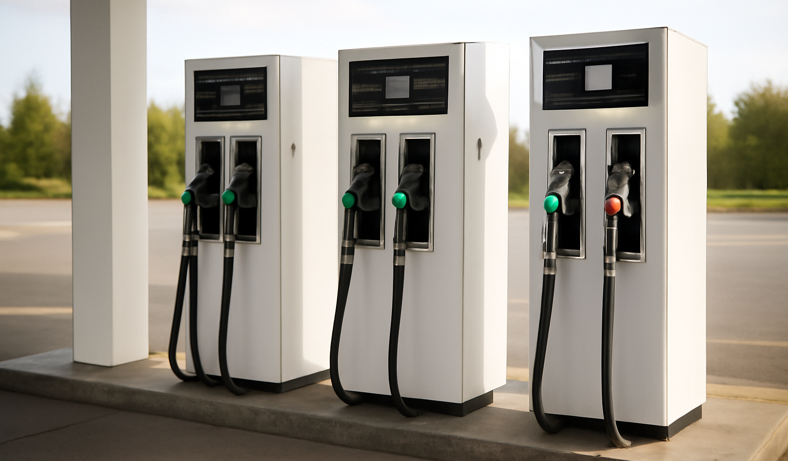 pompes a carburant cote a cote sur station
