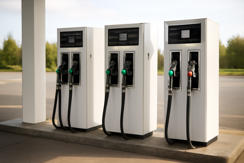 pompes a carburant cote a cote sur station