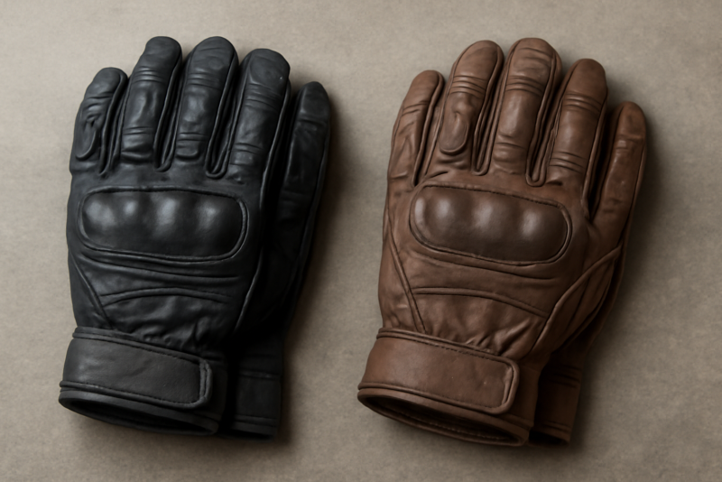 deux paires gants moto posees cote